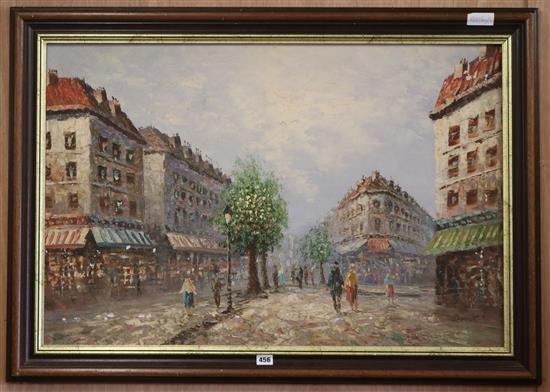 Burnett, oil on canvas, Paris street scene, signed 58 x 88cm